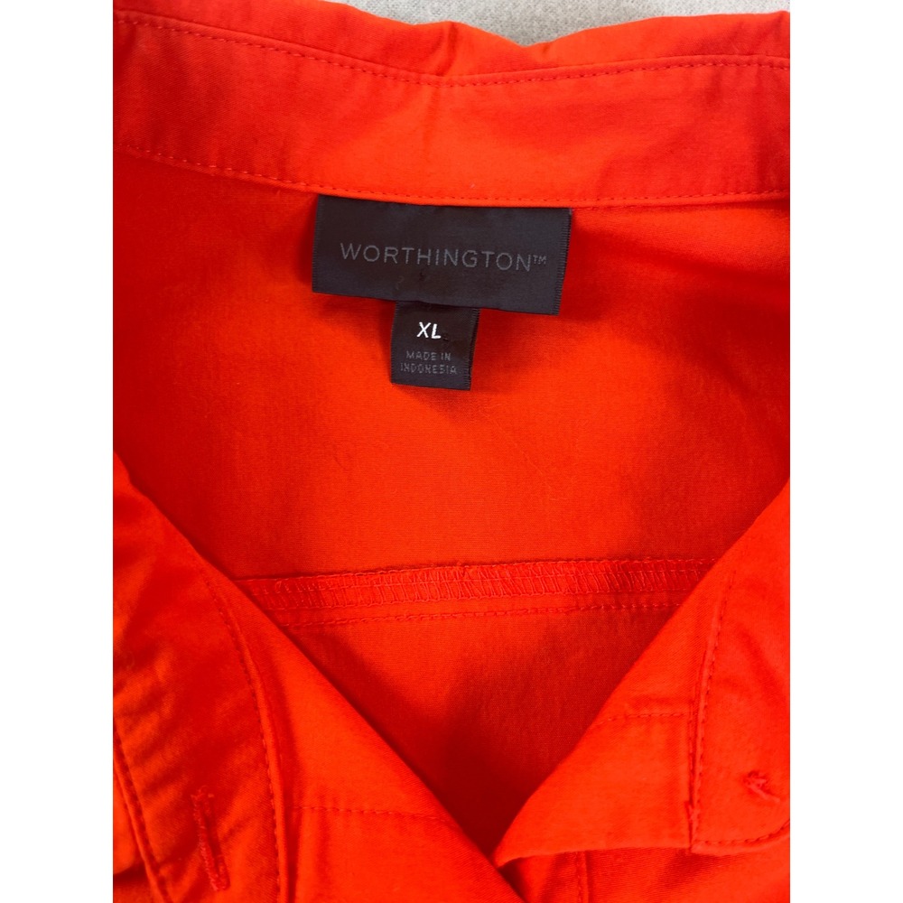 Worthington Womens XL Orange Sleeveless Button Down Shirt Stretch Career Blouse - Picture 5 of 8